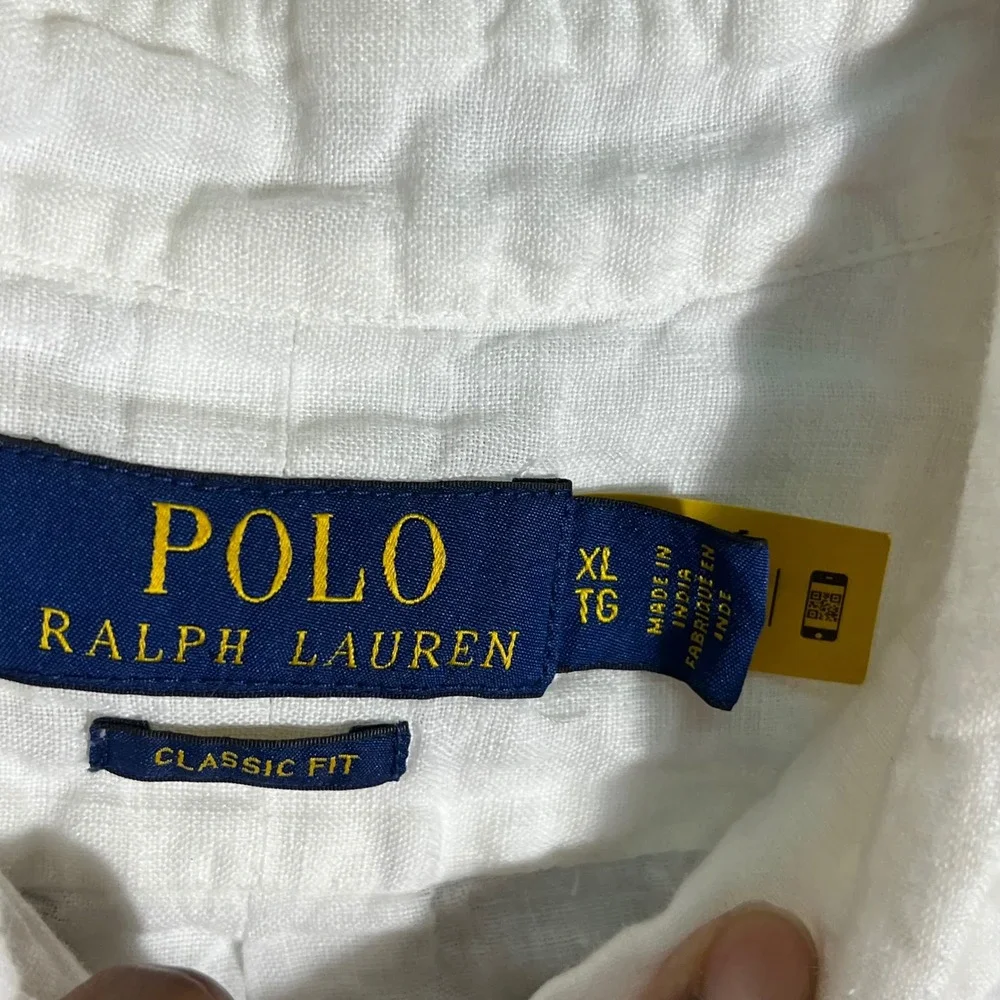Polo Ralph Lauren Mens XL White 100% Linen Short Sleeve Button Down Shirt
